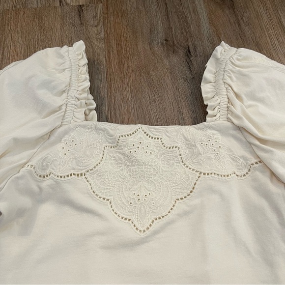 Express Embroidered Square Neck Puff Sleeve Top Women’s Small Ivory Cottagecore - Picture 5 of 11